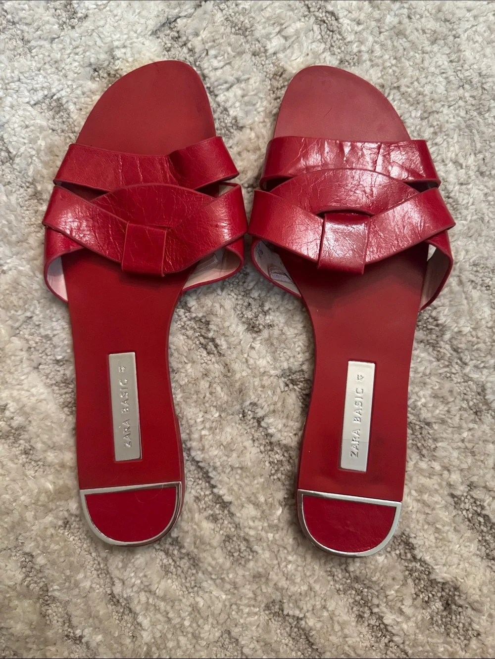 Zara Red Braided Leather Slide Sandals